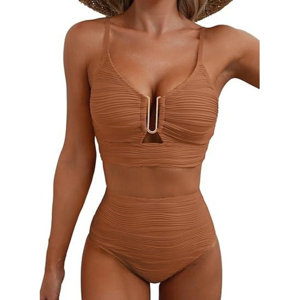 MSRP $49 Herseas S Caramel 2 Piece Bikini Set U-Wire Cutout Popular Swimsuit Hiโ